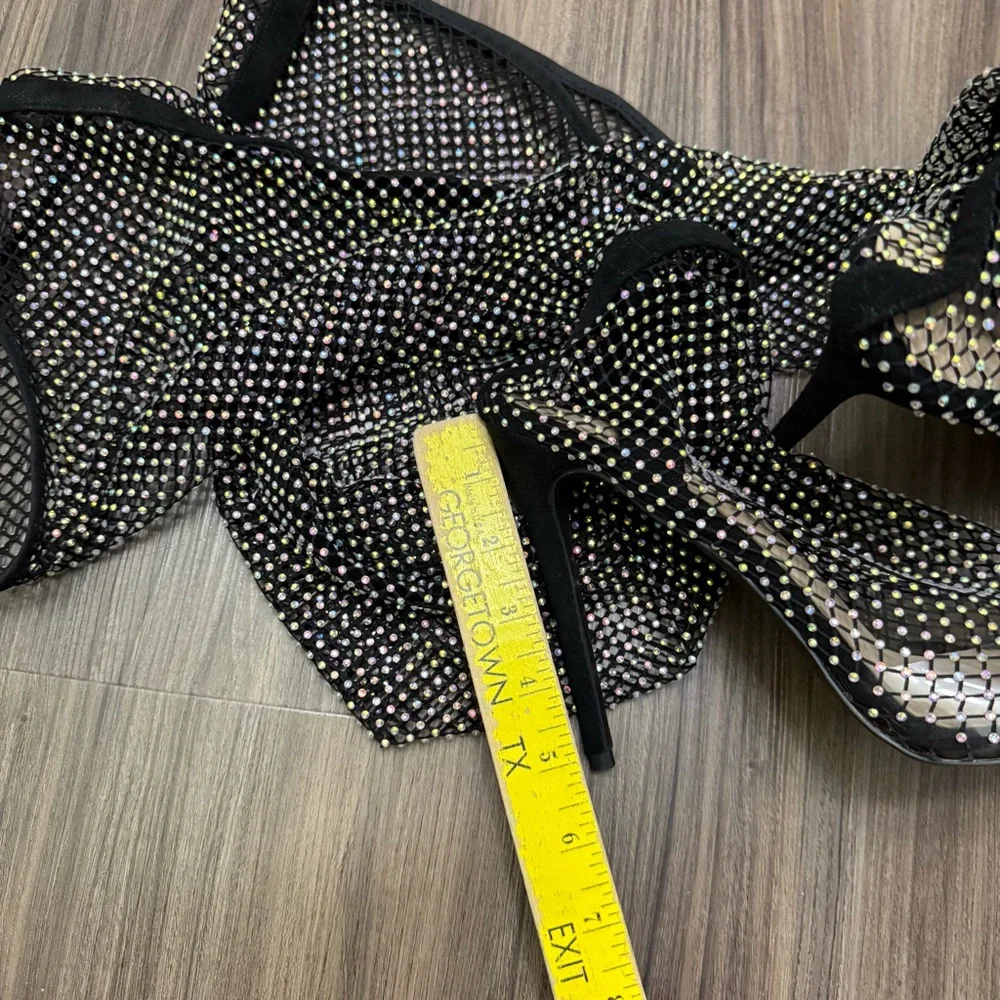 Ladies sz 44 Stiletto High Heel Over The Knee Black Fishnet Mesh Gem Rhinestone - Picture 10 of 12